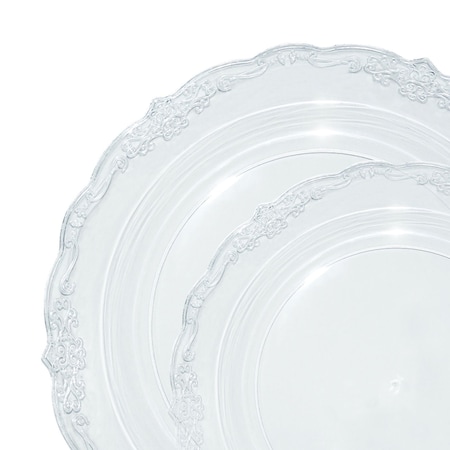 Smarty Had A Party Clear Vintage Round Disposable Plastic Dinnerware Set (120 Dinner Plates+120 Salad Plates), 240PK 860CVP-CASE